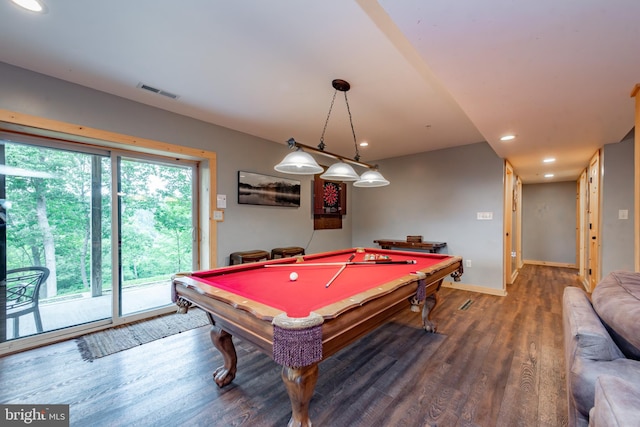 game room with pool table and wood-type flooring