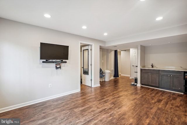 unfurnished living room with dark hardwood / wood-style flooring