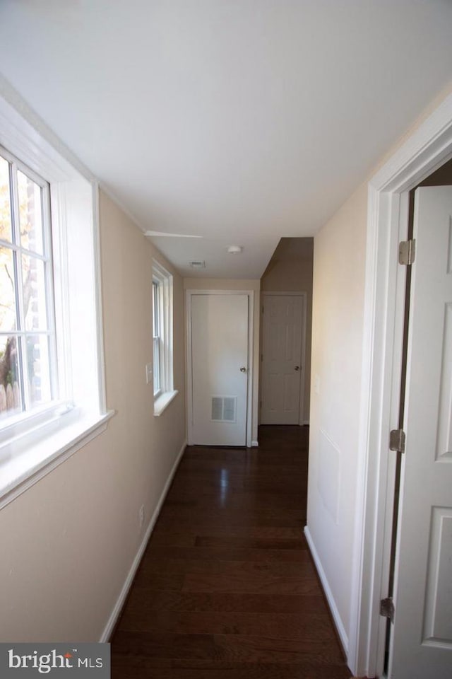 hallway with dark wood-type flooring