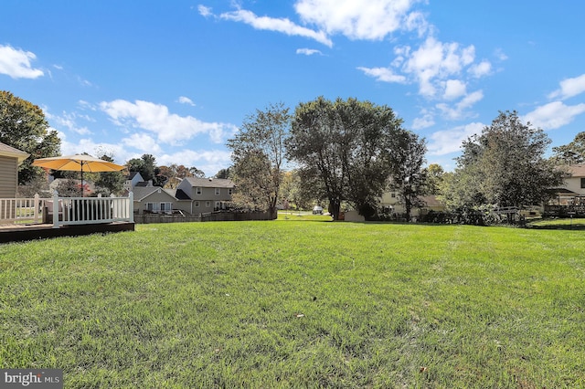 view of yard featuring a wooden deck