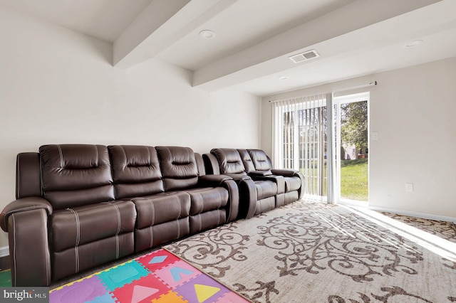 interior space featuring beamed ceiling