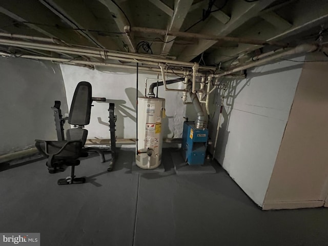 basement featuring gas water heater