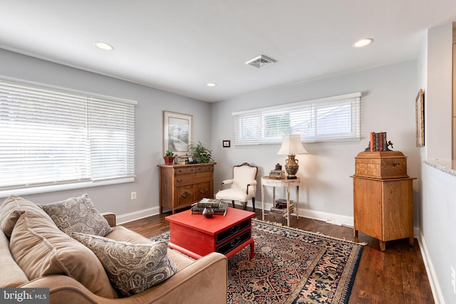 living room featuring dark hardwood / wood-style floors