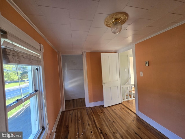 unfurnished room featuring crown molding and hardwood / wood-style floors