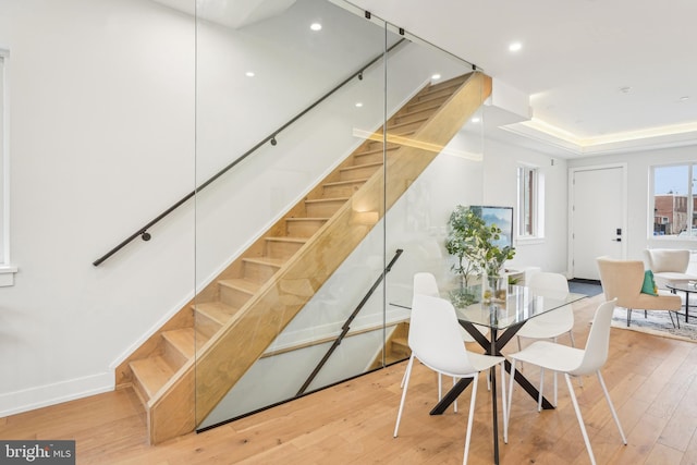 3011 Gaul St, Philadelphia, PA 19134 - dining space featuring stairway, hardwood / wood-style flooring, baseboards, and recessed lighting