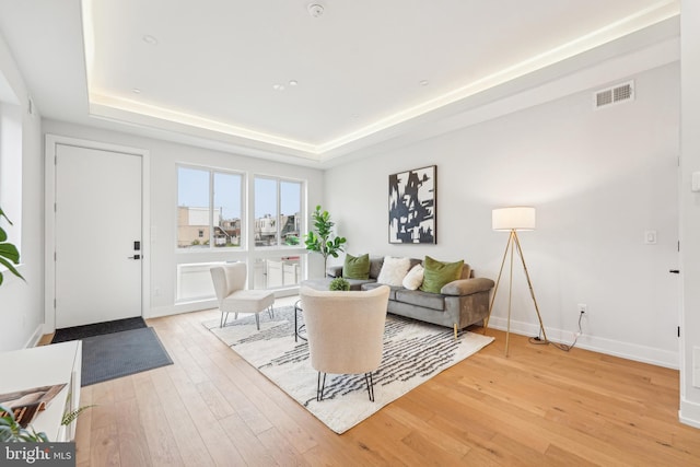 3011 Gaul St, Philadelphia, PA 19134 - living room with a raised ceiling, light wood-style flooring, and baseboards