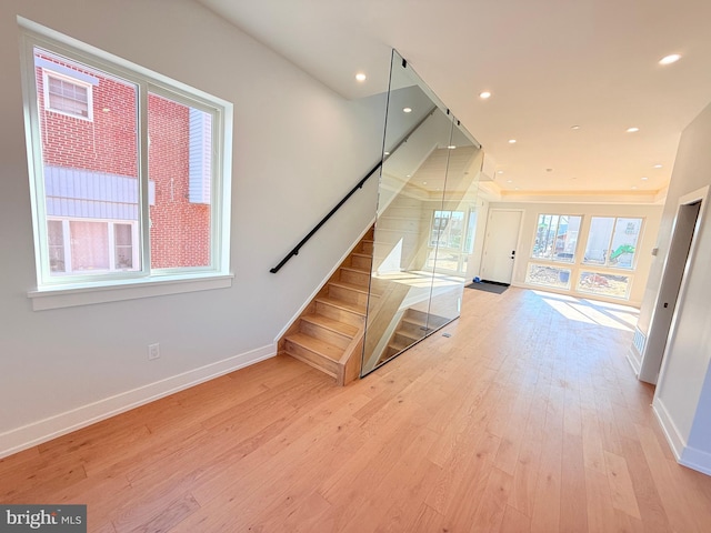 3011 Gaul St, Philadelphia, PA 19134 - staircase with wood finished floors, baseboards, and recessed lighting