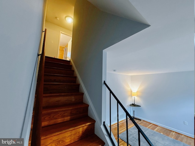 staircase featuring hardwood / wood-style floors