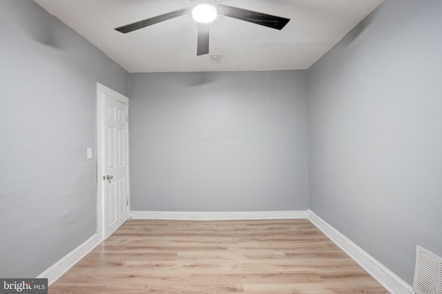 unfurnished room featuring ceiling fan and light wood-type flooring