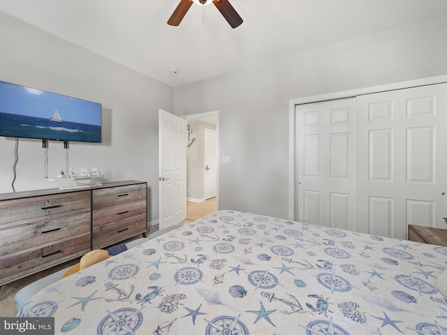 bedroom with a closet and ceiling fan