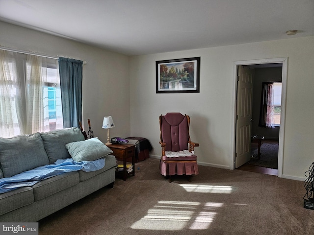 carpeted living room featuring a wealth of natural light