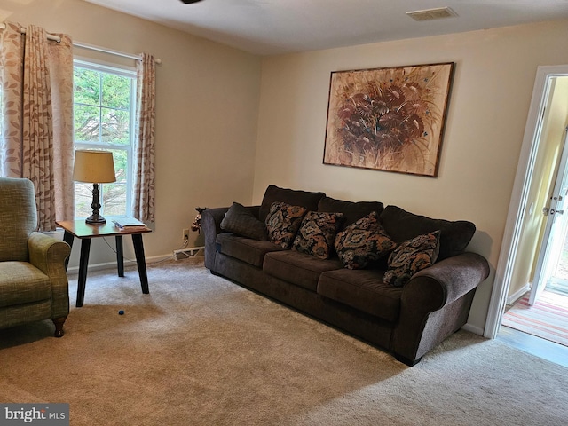 living room with light carpet