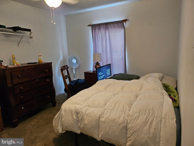 bedroom with carpet floors and ceiling fan