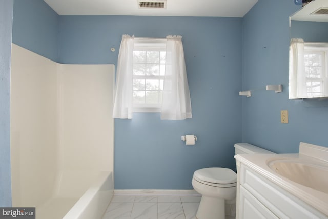 606 Saint Andrews Ct, Dagsboro, DE 19939 - bathroom with baseboards, marble finish floor, visible vents, and plenty of natural light