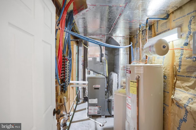 utility room with water heater