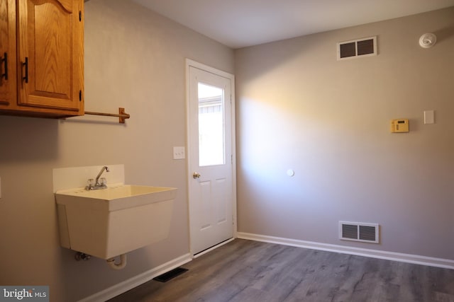 washroom featuring sink and hardwood / wood-style floors