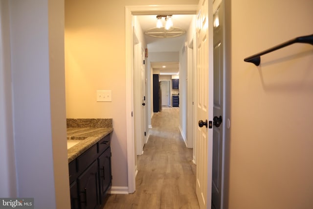 bathroom with wood-type flooring and vanity