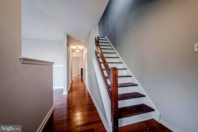 stairway featuring hardwood / wood-style flooring