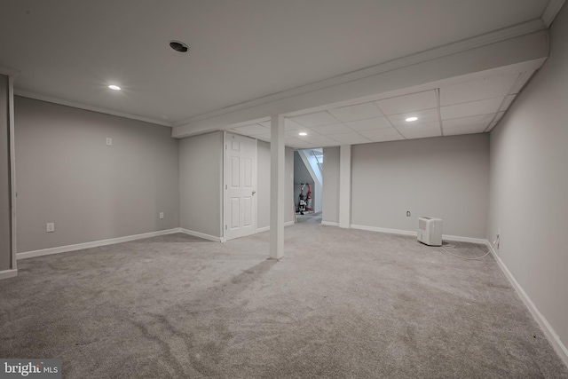 basement featuring carpet