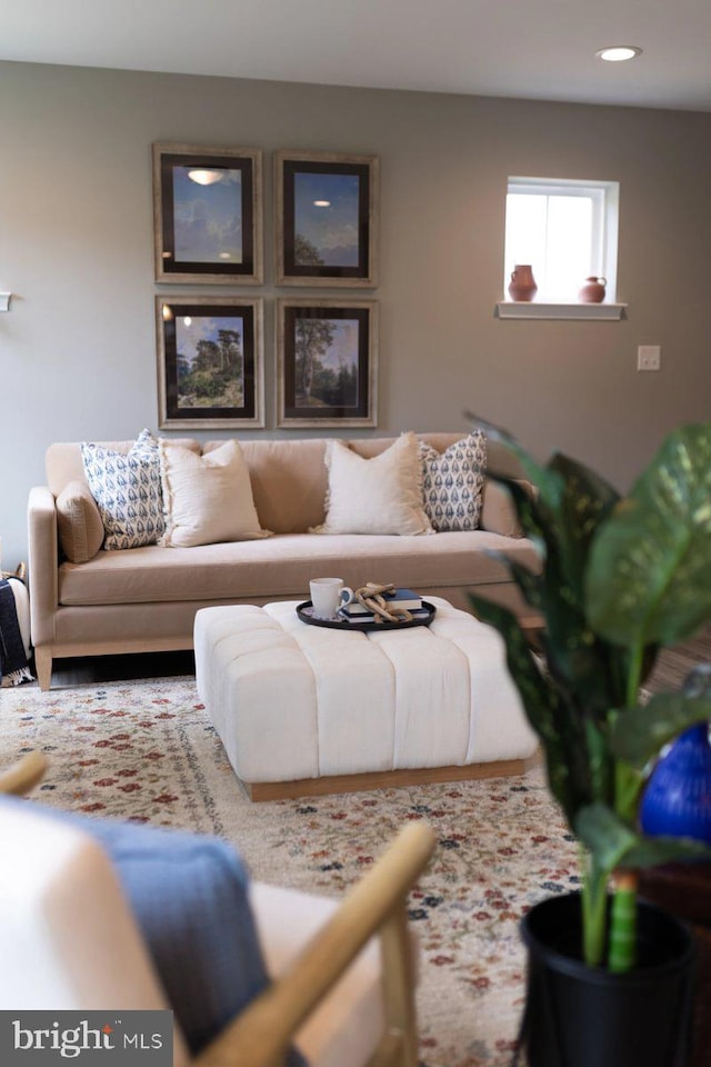 living room with recessed lighting