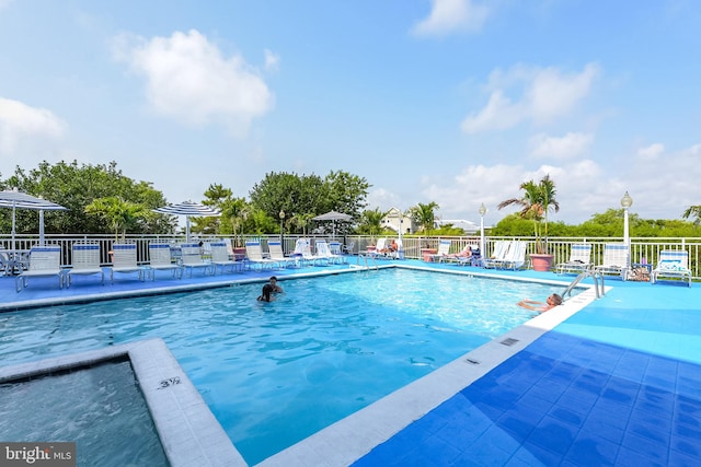 view of swimming pool with a patio area