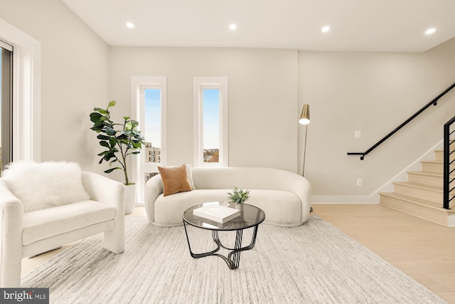 living room with light wood-type flooring