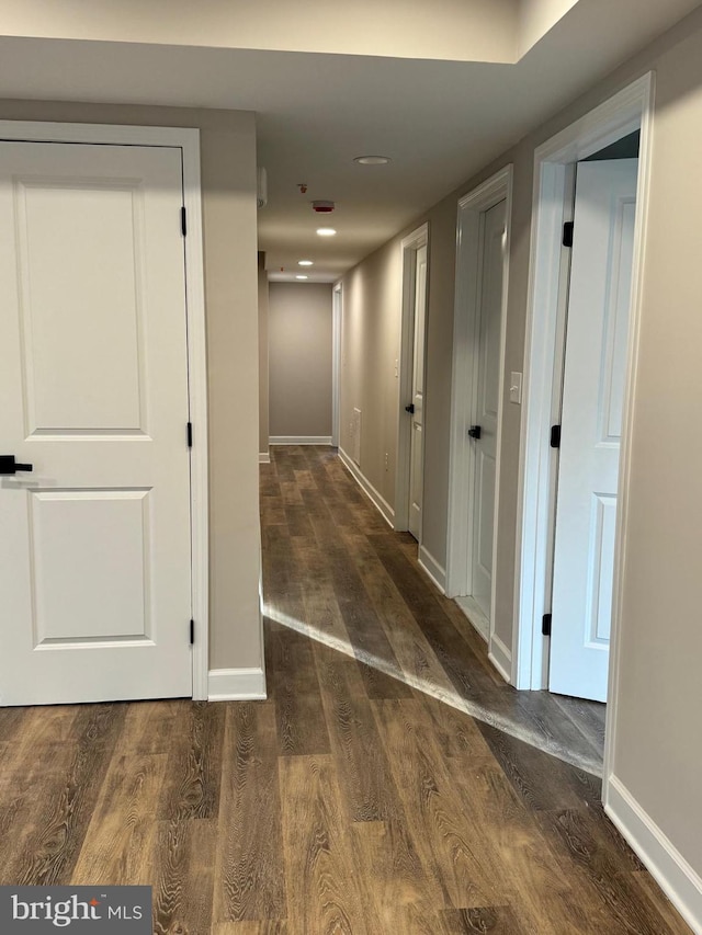 hallway featuring dark hardwood / wood-style floors