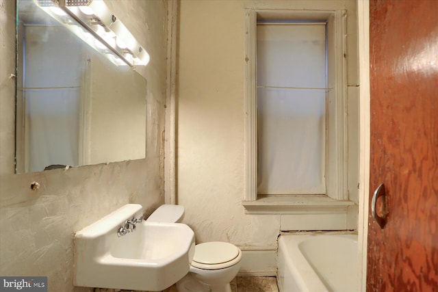 bathroom featuring toilet, sink, and a washtub