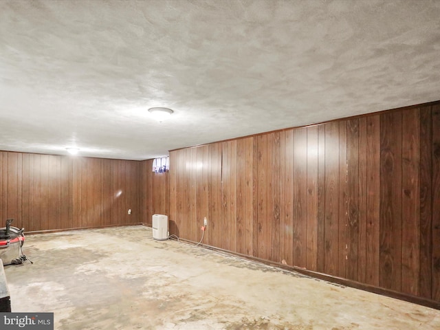 basement with wooden walls