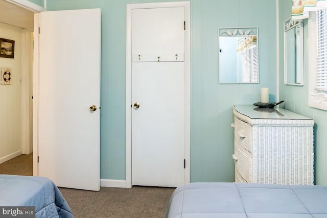 bedroom featuring light colored carpet