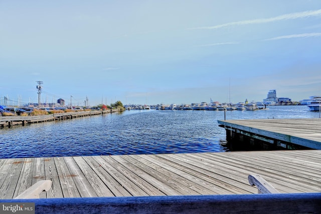 view of dock with a water view