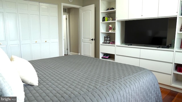 bedroom with a closet and dark wood-type flooring