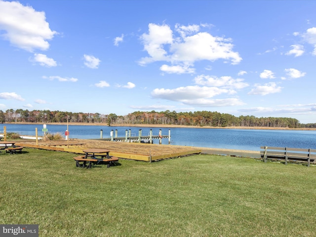 view of water feature with a boat dock