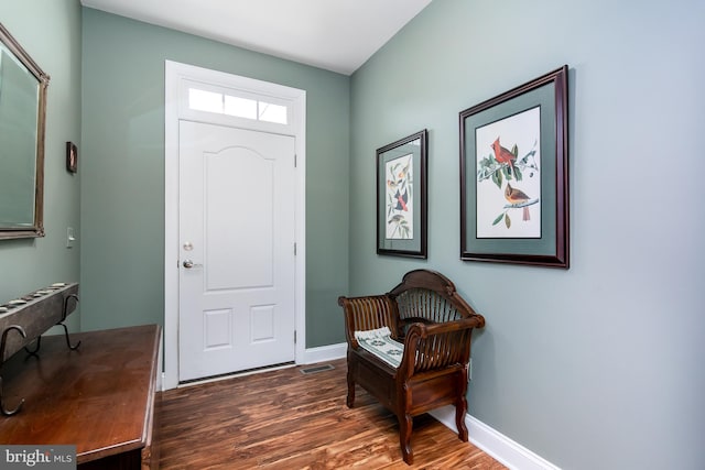 foyer entrance with dark hardwood / wood-style flooring