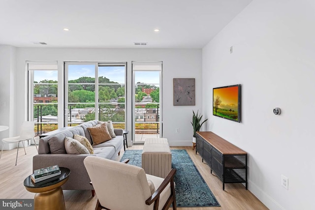 living room with light wood-type flooring