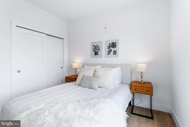 bedroom featuring a closet and light hardwood / wood-style floors