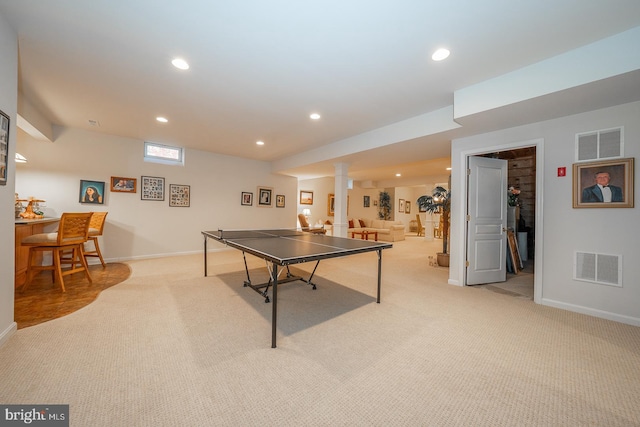 playroom with light carpet