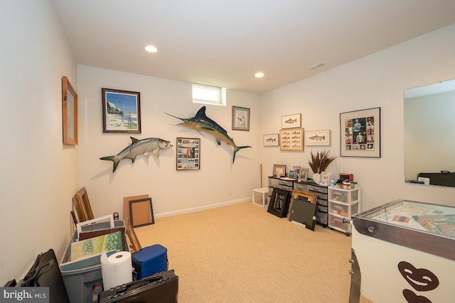 view of carpeted home office