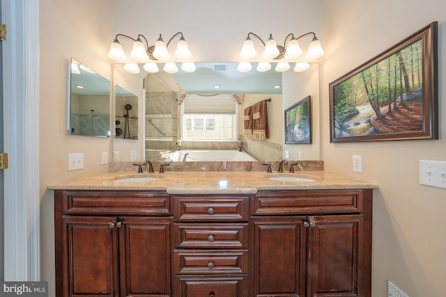 bathroom featuring vanity and walk in shower