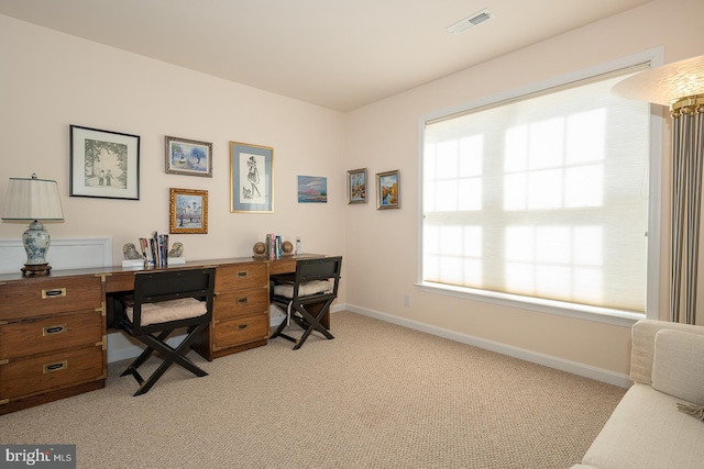 view of carpeted home office