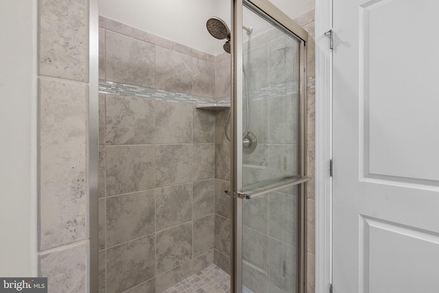 bathroom featuring a shower with shower door