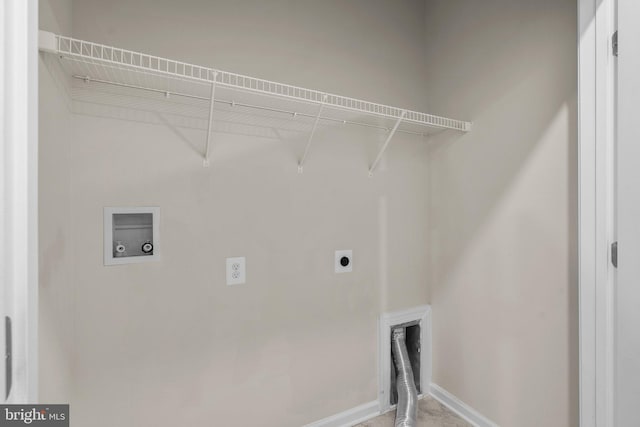 laundry room featuring hookup for a washing machine, carpet flooring, and electric dryer hookup