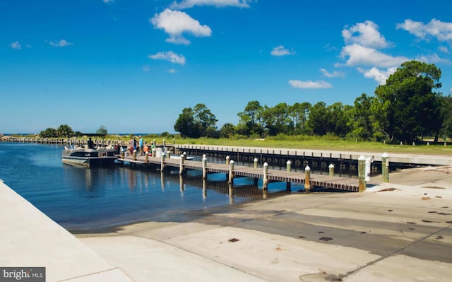 dock area with a water view