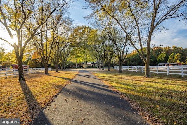 view of road featuring a rural view