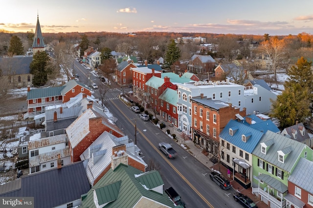 view of aerial view at dusk