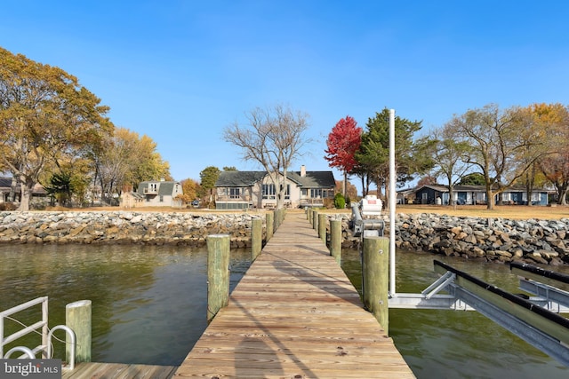 dock area with a water view