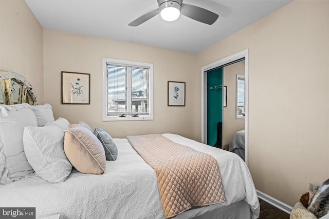 bedroom featuring a closet and ceiling fan