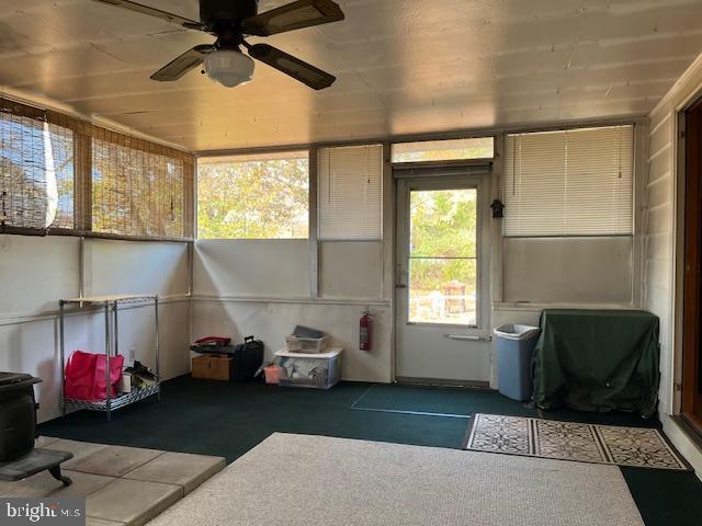 sunroom featuring ceiling fan