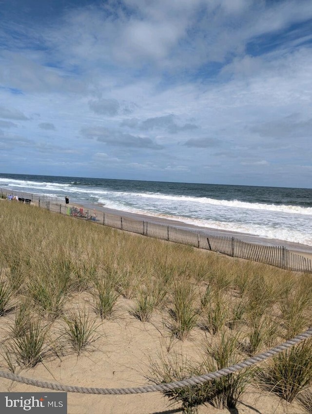 property view of water featuring a beach view