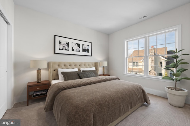 carpeted bedroom with a closet